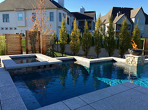 st louis pool construction, custom concrete pool, concrete spa, geometric, textured deck, fire bowl